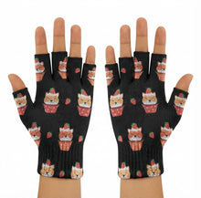 Load image into Gallery viewer, Strawberry Tart Shiba Inus Touch Screen Gloves-Accessories-Accessories,Dog Dad Gifts,Dog Mom Gifts,Gloves,Shiba Inu-Black-Fingerless Gloves-4