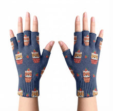 Load image into Gallery viewer, Strawberry Tart Shiba Inus Touch Screen Gloves-Accessories-Accessories,Dog Dad Gifts,Dog Mom Gifts,Gloves,Shiba Inu-Navy-Fingerless Gloves-2