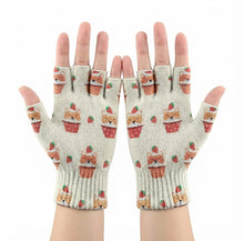 Load image into Gallery viewer, Strawberry Tart Shiba Inus Touch Screen Gloves-Accessories-Accessories,Dog Dad Gifts,Dog Mom Gifts,Gloves,Shiba Inu-White-Fingerless Gloves-1