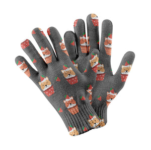 Strawberry Tart Shiba Inus Touch Screen Gloves-Accessories-Accessories, Dog Dad Gifts, Dog Mom Gifts, Gloves, Shiba Inu-Gray-3