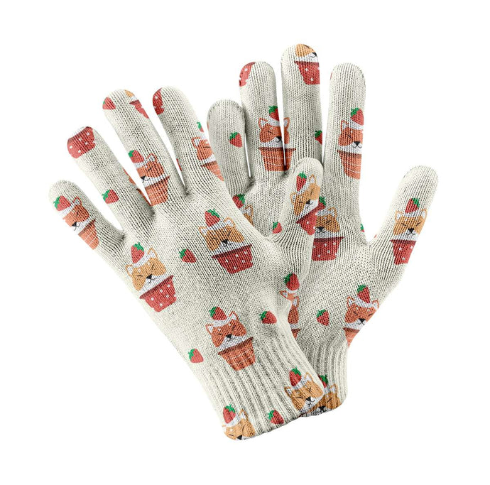 Strawberry Tart Shiba Inus Touch Screen Gloves-Accessories-Accessories, Dog Dad Gifts, Dog Mom Gifts, Gloves, Shiba Inu-White-1