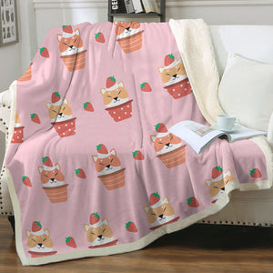 Strawberry Tart Shiba Soft Warm Fleece Blanket - 4 Colors-Blanket-Blankets, Home Decor, Shiba Inu-10
