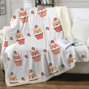 Strawberry Tart Shiba Soft Warm Fleece Blanket - 4 Colors-Blanket-Blankets, Home Decor, Shiba Inu-11