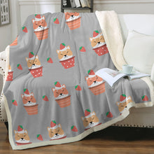 Load image into Gallery viewer, Strawberry Tart Shiba Soft Warm Fleece Blanket - 4 Colors-Blanket-Blankets, Home Decor, Shiba Inu-Warm Gray-Small-2