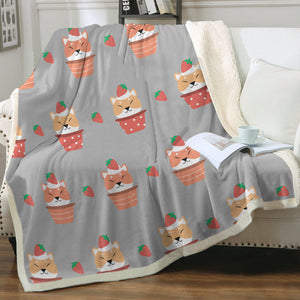 Strawberry Tart Shiba Soft Warm Fleece Blanket - 4 Colors-Blanket-Blankets, Home Decor, Shiba Inu-Warm Gray-Small-2
