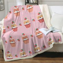 Load image into Gallery viewer, Strawberry Tart Shiba Soft Warm Fleece Blanket - 4 Colors-Blanket-Blankets, Home Decor, Shiba Inu-Soft Pink-Small-3