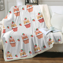 Load image into Gallery viewer, Strawberry Tart Shiba Soft Warm Fleece Blanket - 4 Colors-Blanket-Blankets, Home Decor, Shiba Inu-Ivory-Small-4