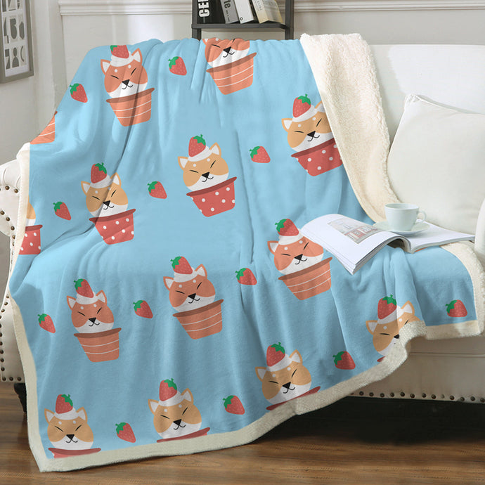 Strawberry Tart Shiba Soft Warm Fleece Blanket - 4 Colors-Blanket-Blankets, Home Decor, Shiba Inu-Sky Blue-Small-1