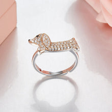 Load image into Gallery viewer, Image of a beautiful silver stone studded Dachshund ring jewelry