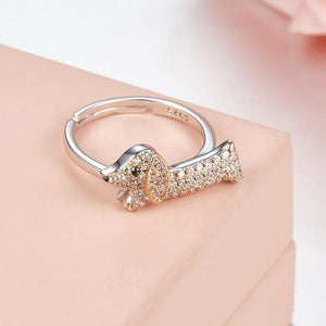 Image of studded silver dachshund ring