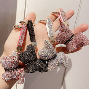 Image of four blingy stone studded frenchie keychains in different colors