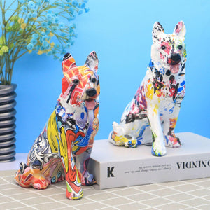 Image of two multicolor Husky statues in different color blends