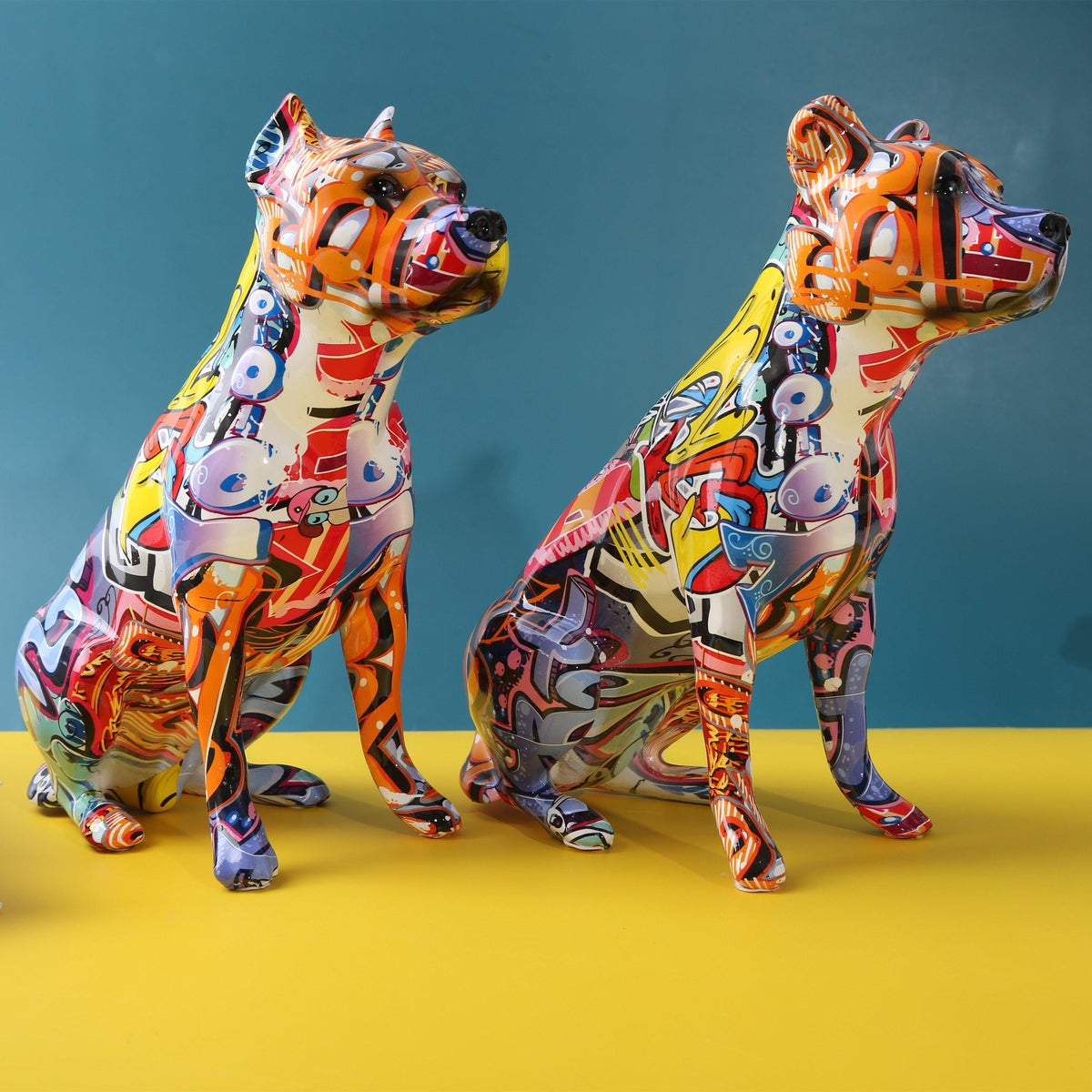 Stunning Pit Bull Design Multicolor Resin Statues
