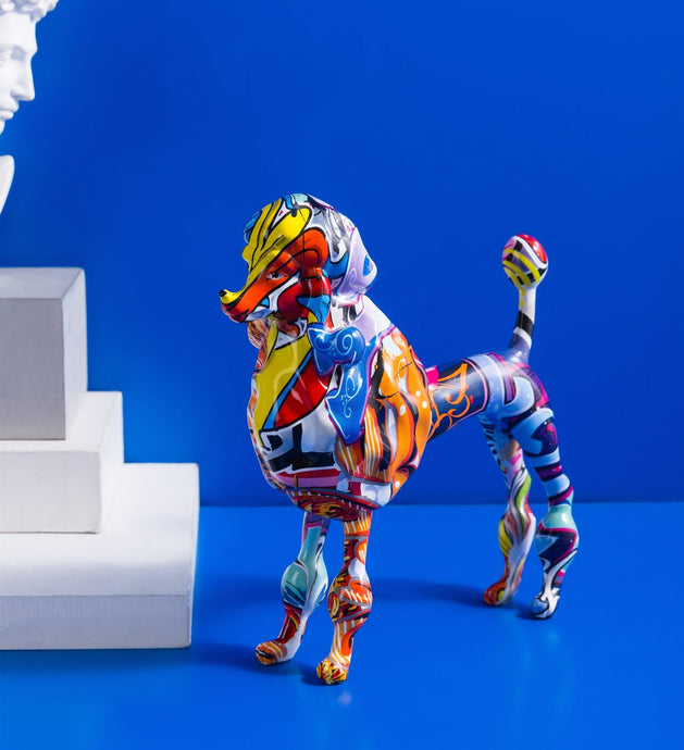 Image of an absolutely stunning and artistic multicolor Poodle statue made of Resin