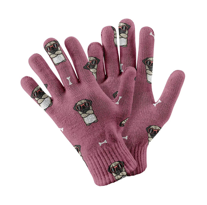 Stylish Pug Swag Touch Screen Gloves-Accessories-Accessories,Dog Dad Gifts,Dog Mom Gifts,Gloves-Rose gold-1