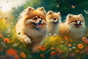 Sun-Dappled Forest Pomeranians Wall Art Poster-Art-Dog Art, Home Decor, Pomeranian, Poster-Light Canvas-Tiny - 8x10"-1