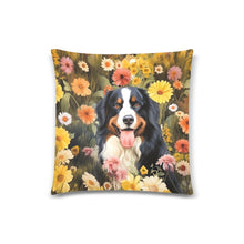 Load image into Gallery viewer, Sun-Kissed Bernese Floral Symphony Throw Pillow Cover-Cushion Cover-Bernese Mountain Dog, Home Decor, Pillows-White-ONESIZE-1