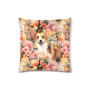 Sun-Kissed Corgi Whimsy Floral Delight Throw Pillow Covers-Cushion Cover-Corgi, Home Decor, Pillows-2