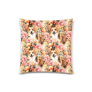 Sun-Kissed Corgi Whimsy Floral Delight Throw Pillow Covers-Cushion Cover-Corgi, Home Decor, Pillows-Four Corgis-3