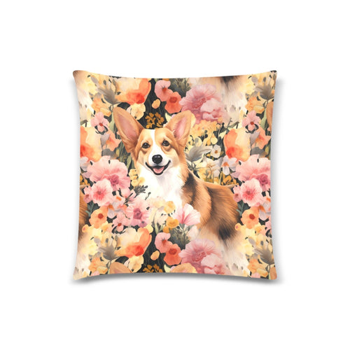 Sun-Kissed Corgi Whimsy Floral Delight Throw Pillow Covers-Cushion Cover-Corgi, Home Decor, Pillows-One Corgi-1