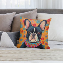 Load image into Gallery viewer, Sunburst Pied Black White French Bulldog Plush Pillow Case-Cushion Cover-Dog Dad Gifts, Dog Mom Gifts, French Bulldog, Home Decor, Pillows-2