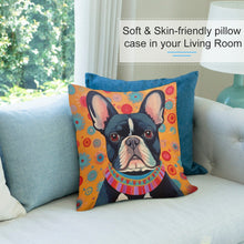 Load image into Gallery viewer, Sunburst Pied Black White French Bulldog Plush Pillow Case-Cushion Cover-Dog Dad Gifts, Dog Mom Gifts, French Bulldog, Home Decor, Pillows-7