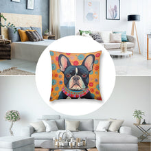 Load image into Gallery viewer, Sunburst Pied Black White French Bulldog Plush Pillow Case-Cushion Cover-Dog Dad Gifts, Dog Mom Gifts, French Bulldog, Home Decor, Pillows-8
