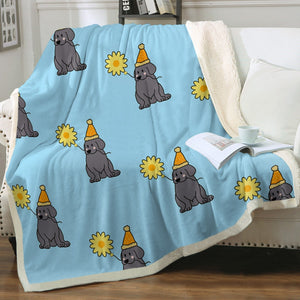 Sunflower Black Labrador Love Soft Warm Fleece Blanket-Blanket-Black Labrador, Blankets, Home Decor, Labrador-Sky Blue-Small-3