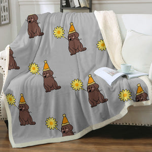 Sunflower Chocolate Labrador Love Soft Warm Fleece Blanket-Blanket-Blankets, Chocolate Labrador, Home Decor, Labrador-16