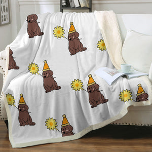 Sunflower Chocolate Labrador Love Soft Warm Fleece Blanket-Blanket-Blankets, Chocolate Labrador, Home Decor, Labrador-Ivory-Small-2