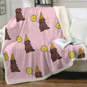 Sunflower Chocolate Labrador Love Soft Warm Fleece Blanket-Blanket-Blankets, Chocolate Labrador, Home Decor, Labrador-Soft Pink-Small-3