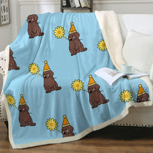 Load image into Gallery viewer, Sunflower Chocolate Labrador Love Soft Warm Fleece Blanket-Blanket-Blankets, Chocolate Labrador, Home Decor, Labrador-Sky Blue-Small-1