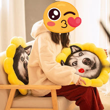 Load image into Gallery viewer, A girl with two Husky stuffed pillows in different designs