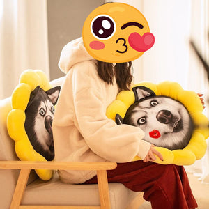A girl with two Husky stuffed pillows in different designs