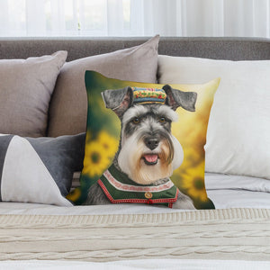 Sunflower Serenade Schnauzer Plush Pillow Case-Cushion Cover-Dog Dad Gifts, Dog Mom Gifts, Home Decor, Pillows, Schnauzer-2