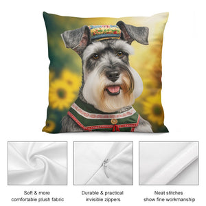 Sunflower Serenade Schnauzer Plush Pillow Case-Cushion Cover-Dog Dad Gifts, Dog Mom Gifts, Home Decor, Pillows, Schnauzer-3
