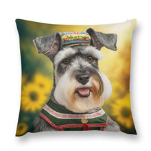Load image into Gallery viewer, Sunflower Serenade Schnauzer Plush Pillow Case-Cushion Cover-Dog Dad Gifts, Dog Mom Gifts, Home Decor, Pillows, Schnauzer-5