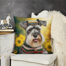 Load image into Gallery viewer, Sunflower Serenade Schnauzer Plush Pillow Case-Cushion Cover-Dog Dad Gifts, Dog Mom Gifts, Home Decor, Pillows, Schnauzer-6