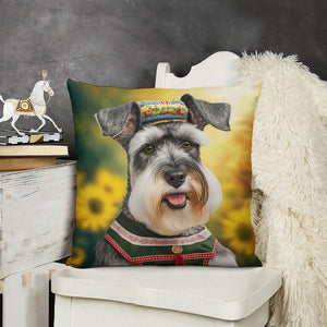 Sunflower Serenade Schnauzer Plush Pillow Case-Cushion Cover-Dog Dad Gifts, Dog Mom Gifts, Home Decor, Pillows, Schnauzer-6