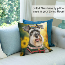 Load image into Gallery viewer, Sunflower Serenade Schnauzer Plush Pillow Case-Cushion Cover-Dog Dad Gifts, Dog Mom Gifts, Home Decor, Pillows, Schnauzer-7
