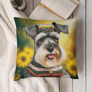 Sunflower Serenade Schnauzer Plush Pillow Case-Cushion Cover-Dog Dad Gifts, Dog Mom Gifts, Home Decor, Pillows, Schnauzer-8