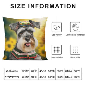 Sunflower Serenade Schnauzer Plush Pillow Case-Cushion Cover-Dog Dad Gifts, Dog Mom Gifts, Home Decor, Pillows, Schnauzer-12 "×12 "-White-1