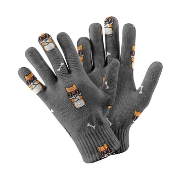 Sunglass Shiba Swagger Touch Screen Gloves-Accessories-Accessories,Dog Dad Gifts,Dog Mom Gifts,Gloves-Gray-4