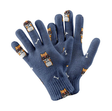 Sunglass Shiba Swagger Touch Screen Gloves-Accessories-Accessories,Dog Dad Gifts,Dog Mom Gifts,Gloves-Navy-1