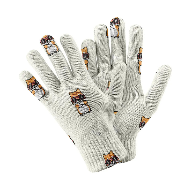 Sunglass Shiba Swagger Touch Screen Gloves-Accessories-Accessories,Dog Dad Gifts,Dog Mom Gifts,Gloves-White-2