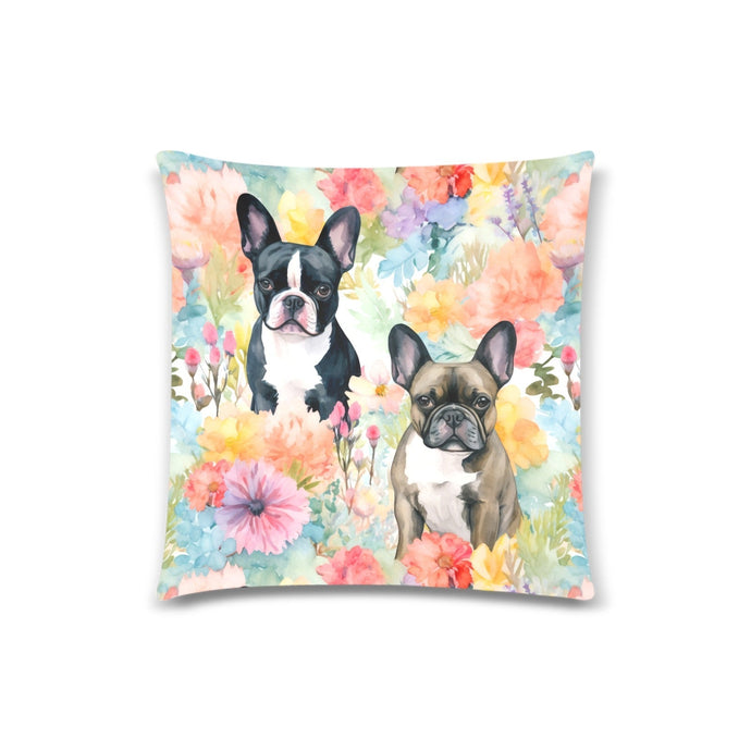 Sunlit Blossom French Bulldogs Throw Pillow Covers-Cushion Cover-French Bulldog, Home Decor, Pillows-White-ONESIZE-1