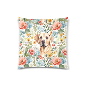 Sunlit Yellow Labradors and Floral Blossoms Throw Pillow Covers-2