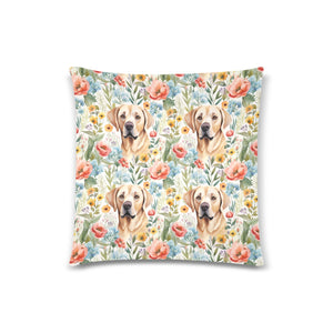 Sunlit Yellow Labradors and Floral Blossoms Throw Pillow Covers-4