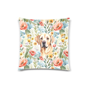 Sunlit Yellow Labradors and Floral Blossoms Throw Pillow Covers-White-ONESIZE-1