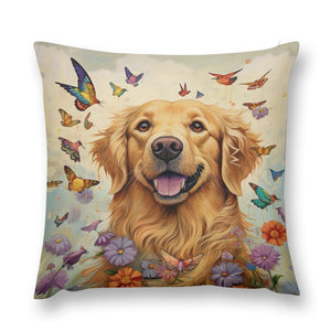 Sunshine and Whimsy Golden Retriever Plush Pillow Case-Cushion Cover-Dog Dad Gifts, Dog Mom Gifts, Golden Retriever, Home Decor, Pillows-12 "×12 "-1